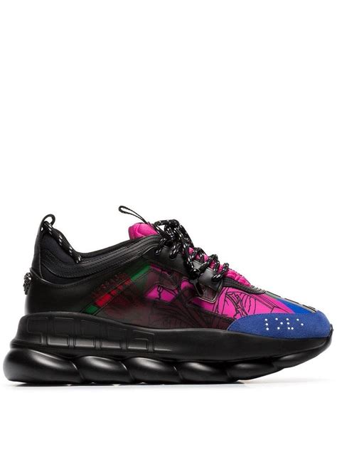 versace black and multicoloured chain reaction sneakers